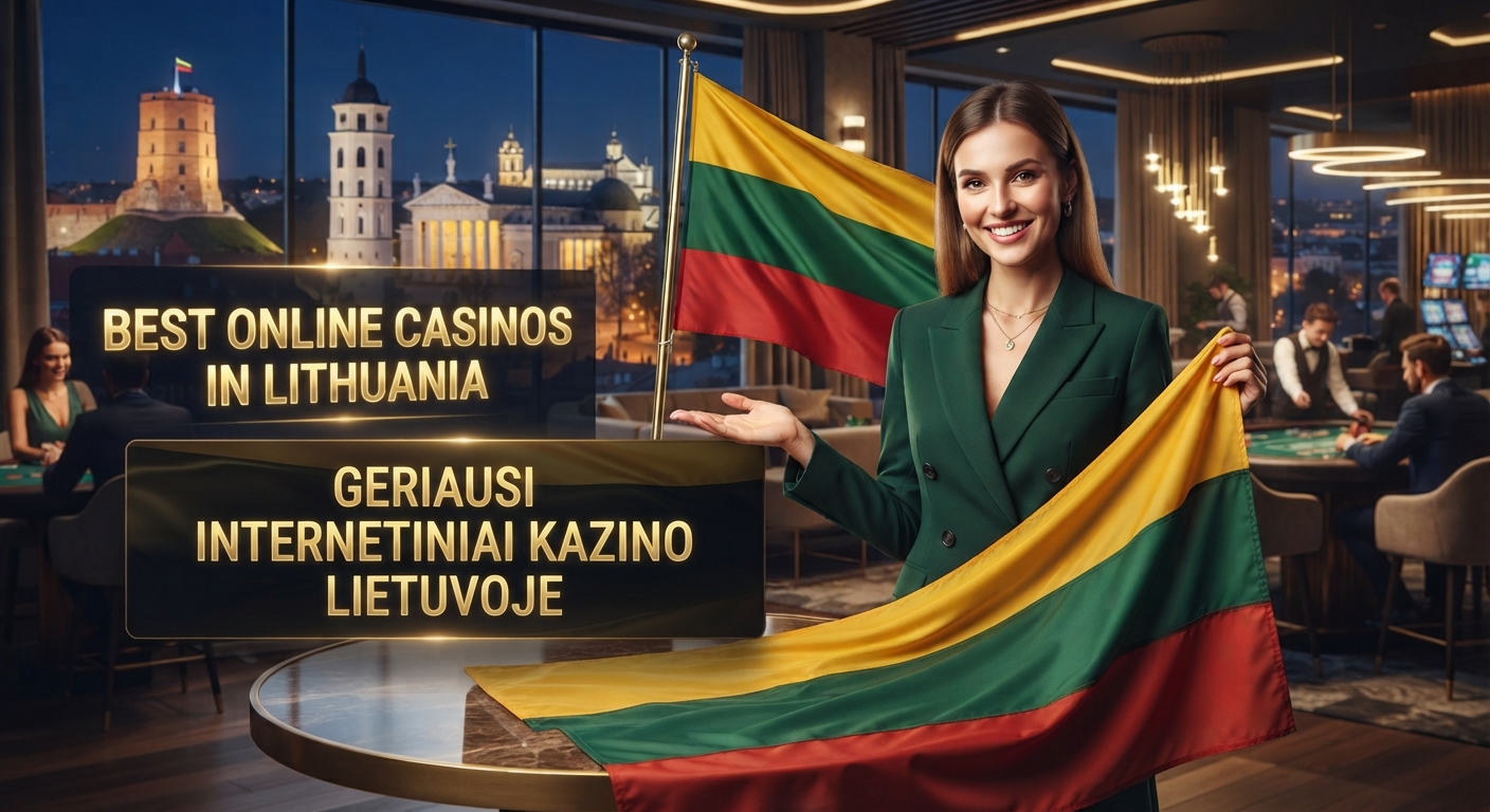 Geriausi internetiniai kazino Lietuvoje 2026 — Lietuvos vėliava ir Vilniaus kazino reitingo vizualas